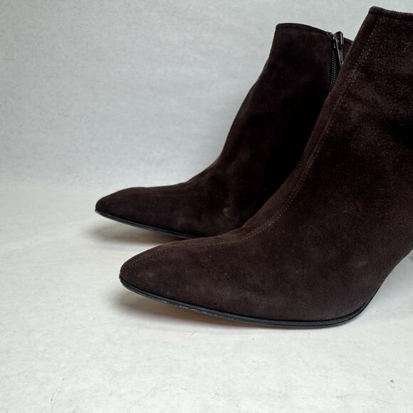 Yves Saint Laurent Stiletto Heel Ankle Boot Womens Sz 7.5N Brown Suede Point Toe - Picture 3 of 10